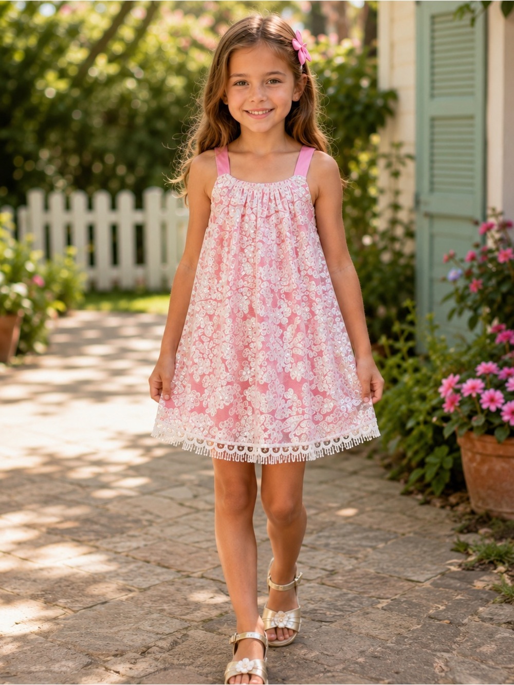 Halabaloo Pink Sequin Lace Party Dress Sleeveless Girls Size 8, MSRP $78